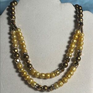 Elegant Gold and Brown Beaded fresh water yellow pearls Necklace